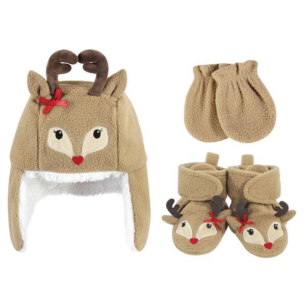 slide 2 of 2, Hudson Baby Infant Girl Trapper Hat, Mitten and Bootie Set, Girl Reindeer Girl Reindeer - 0-6 Months