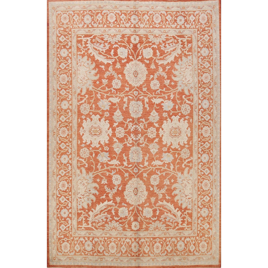 Hand Knotted Oriental 100% Wool Carpet Transitional Floral Oranges & Rust Khotan Area Rug - 10' 3'' X 8' 9''