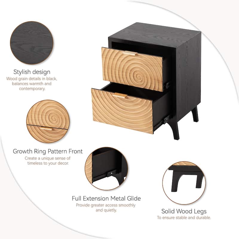 COZAYH Modern Farmhouse Nightstand, Drawer with Handcrafted Wood Ring Motif