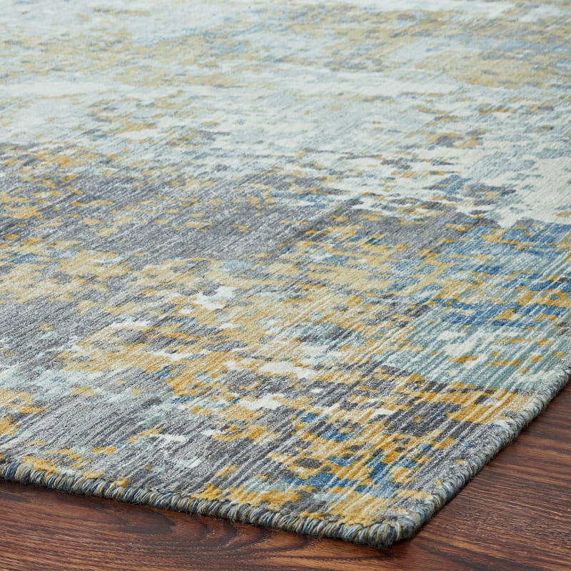 Sea Blues/Greys/Butterscotch Abstract Area Rug