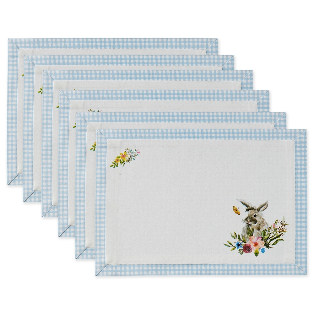 Happy Easter Bunny Rabbits Colorful Eggs Placemats for Dining Table Set of 6 Watercolor Flowers Green Grass Placemats 18 X 12 Inch for Home Kitchen Dining Party 