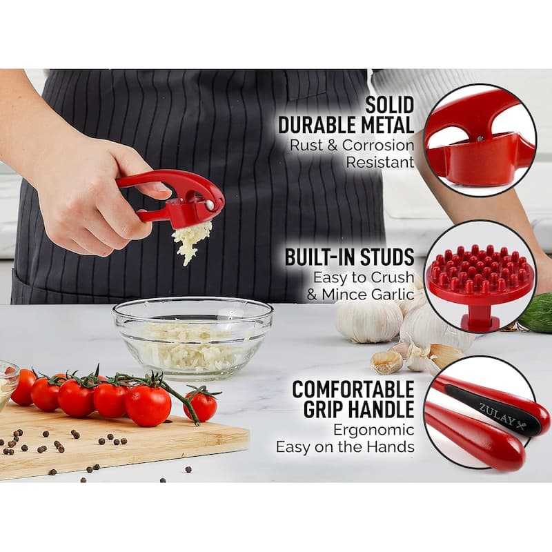 Zulay Kitchen Garlic Press with Ergonomic Soft Easy Squeeze Handle