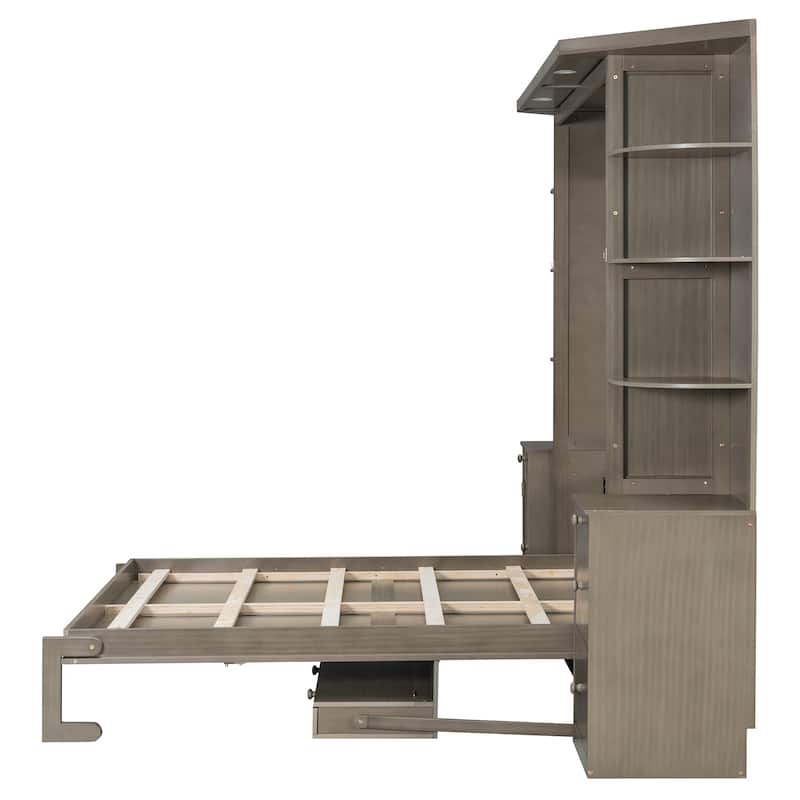 Queen Murphy Bed Wall Bed with Integrated Desk Cabinets Shelves