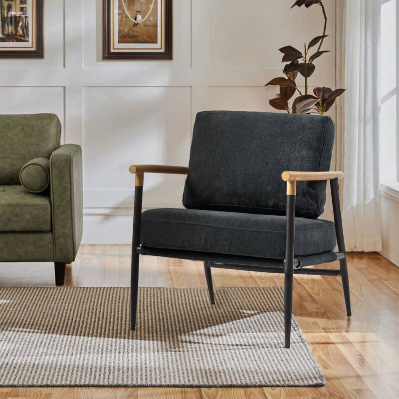 27" W Modern Upholstered Metal Frame Accent Chair - Single - Black