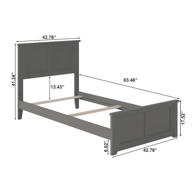 AFI Madison Twin XL Foundation Bed with Matching Footboard & Charging Station in Grey