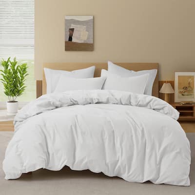 All Season Breathable & Soft Solid Color Duvet Cover Set with Cotton Cover