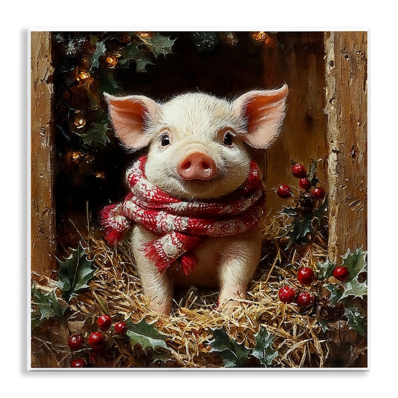 Stupell Pig with Holiday Garlands Wall Plaque Art Design By Riley B - 12 x 12