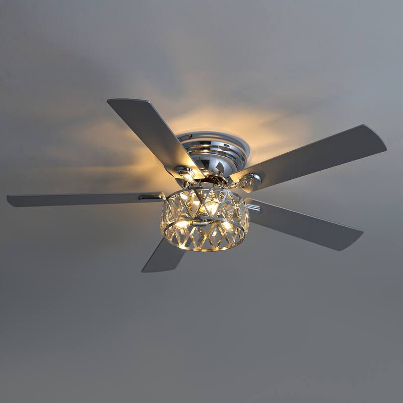 52 inch 5-Blade Flush Mount Crystal Ceiling Fan with Light Remote