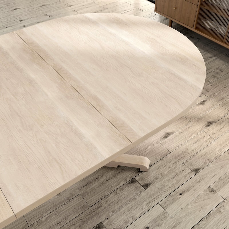 Furniture of America Zailen Mid-Century Modern White Oak 78-inch Solid Wood Expandable Dining Table
