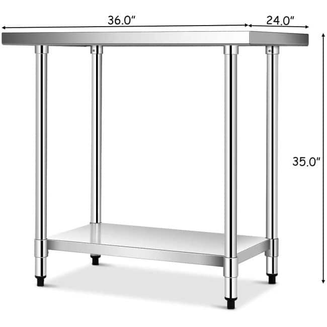 Commercial Kitchen Stainless Steel Work Table - 36 inches L x 24 inches W x 35 inches H