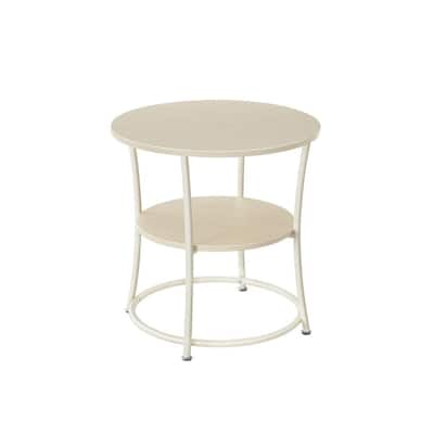 Wood Round End Table with 2 Storage Shelves for Living Room & Bedroom - 21.7" Dia. x 21.7"H