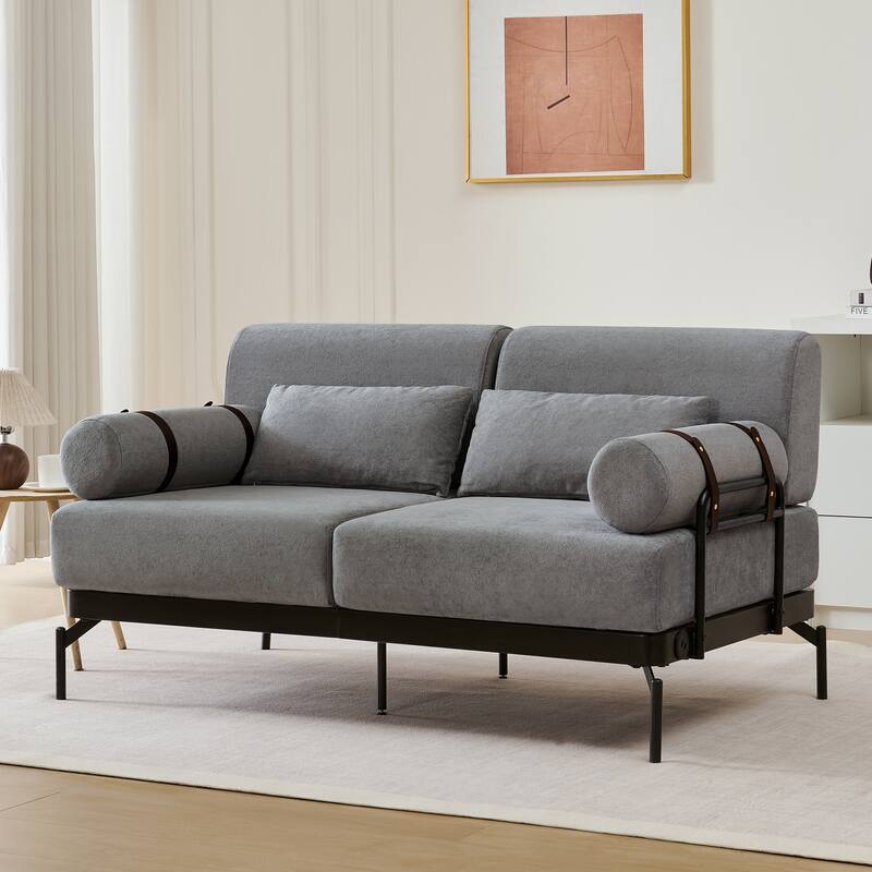 Modern Loveseat Sofa 59" Sofa Couch 2-Seater Sofa With Flexible Usb Ports , Unique Cylindrical Armrests