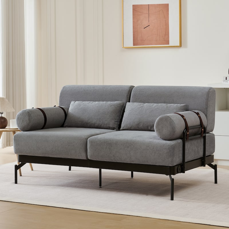 Roomfitters Loveseat Sofa with USB Ports and Cylindrical Armrests, 2-Seater Couch for Living Room