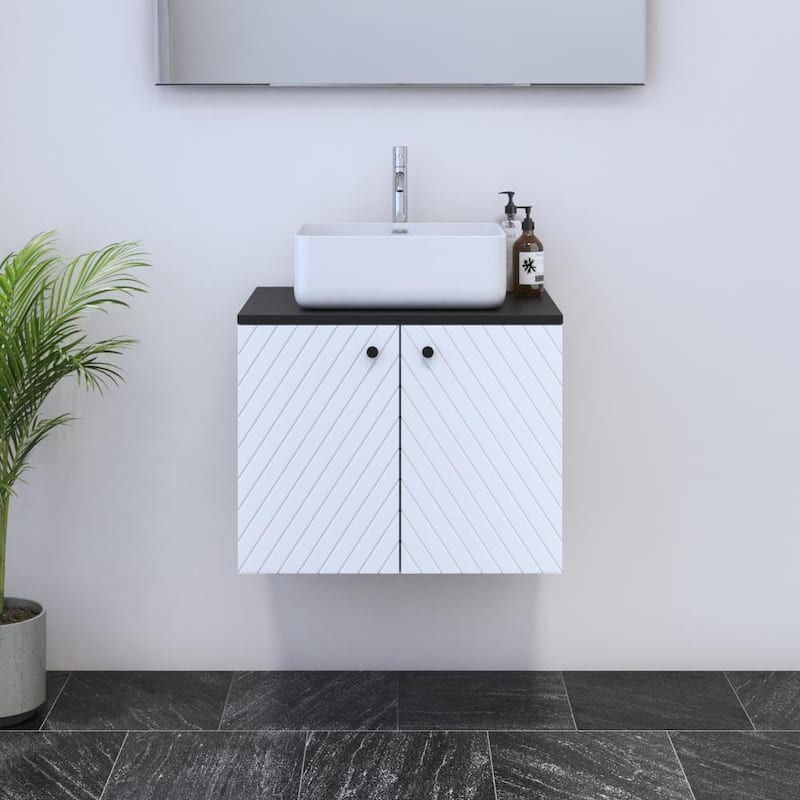 Avela 2D 60 Floating Bathroom Vanity (24" Width) - 16" Vessel White - Black