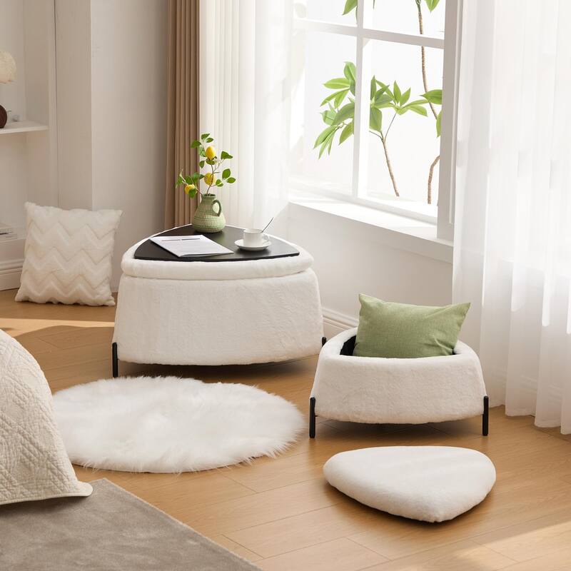 2 Piece Fabric Storage Footstool Set Footstool Shoe Stool with Metal Legs