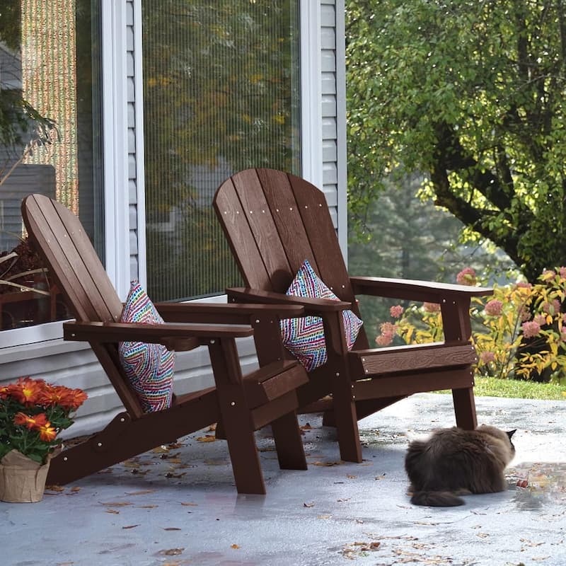 WINSOON All Weather HIPS Oversized Folding Adirondack Chair with Cup Holder