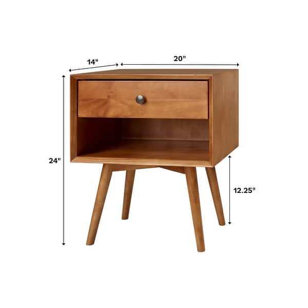 dimension image slide 1 of 2, Middlebrook Mid-Century Solid Wood 1-Drawer, 1 Shelf Nightstand