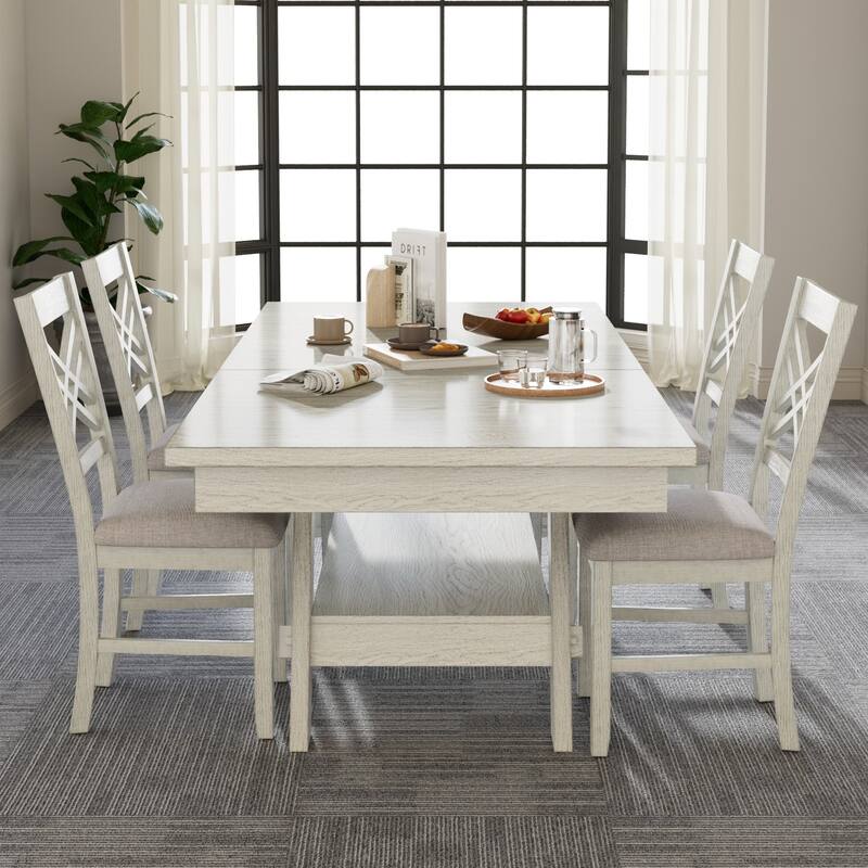 VECELO 90-inch Modern Solid Wood Rectangular Extendable Dining Table
