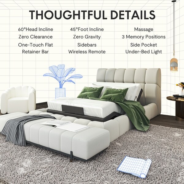 DREAM BED  フィットネス FunniHomi Zero Clearance Massage Adjustable Bed Frame with