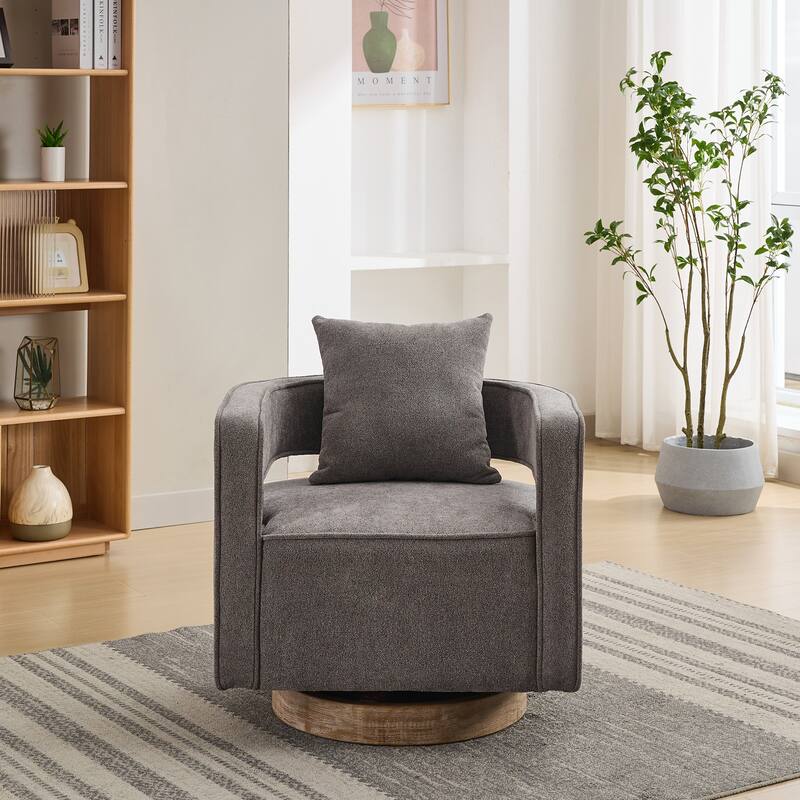 Swivel Accent Chair with Weathered Base, Modern Upholstered Leisure Chair Comfy Single Sofa Armchairs for Living Room/Bedroom