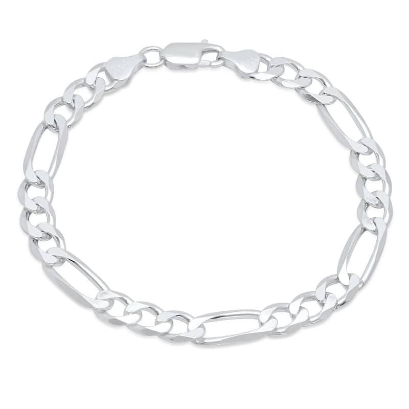 Roberto Martinez Gold Plated and Sterling Silver 7.5 mm Diamond-Cut Figaro Bracelet (8 Inch)