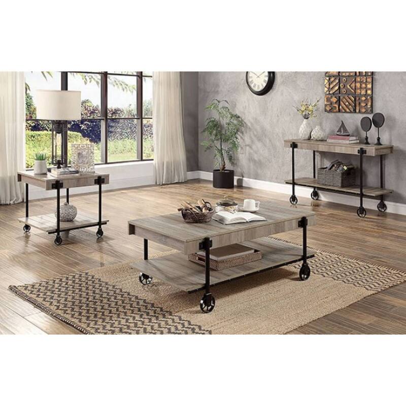 1pc Sofa Table Natural Tone Slat Design Console Table