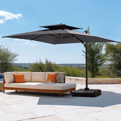 Pellebant 9 FT x 11.5 FT Outdoor Patio Dual Top Cantilever Offset Umbrella with Wheel Base