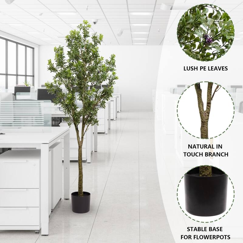 6 FT Artificial Milan Leaf Tree, Fake Potted Milan Leaf Tree with Realistic Leaves, Greenery Potted Plant for Home - Green