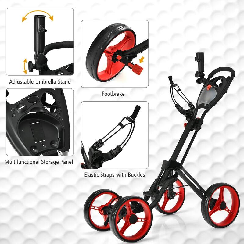 4 Wheel Golf Push Cart with Brake Scoreboard Adjustable Handle