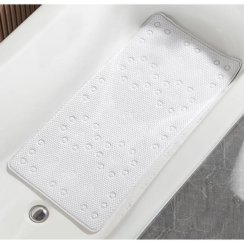 White Non-Slip Foam Bathtub Shower Mat With Suction Cups - 36" x 17"