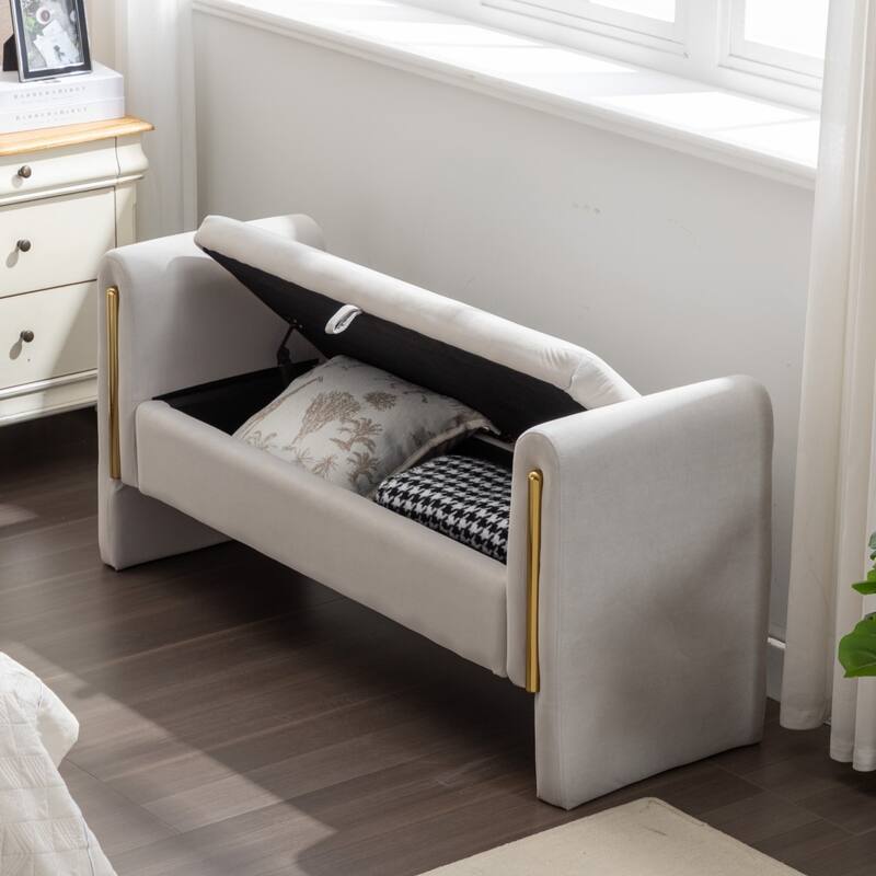 Velvet or Teddy Fabric Bedroom Storage Bench, Living Room Shoe Bench