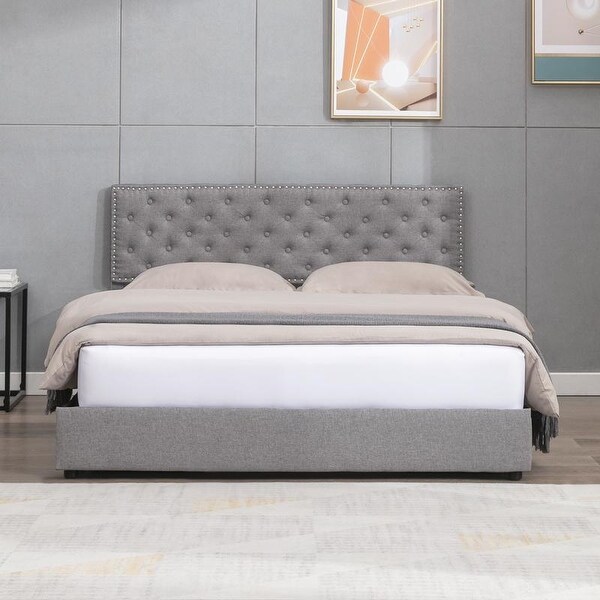 WhizMax Upholstered King Bed Frame, Button Tufted Velvet