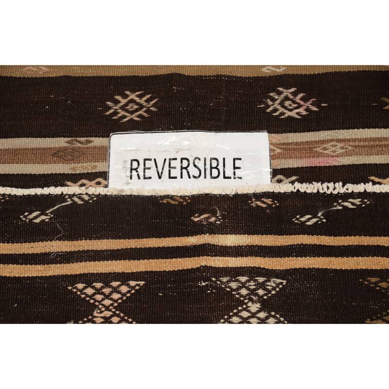 Hand Woven Oriental 100% Wool Carpet Southwestern Tribal Brown Kilim Runner Rug - 7' 7'' X 3' 3''