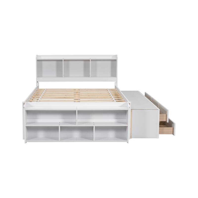 Bed with Bookcase Headboard and Under bed Storage Drawers