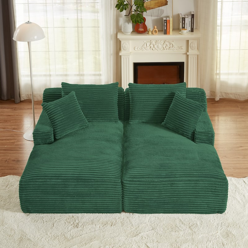 Modern Sleeper Loveseat Sectional Sofa Corduroy Double Chaise Lounge