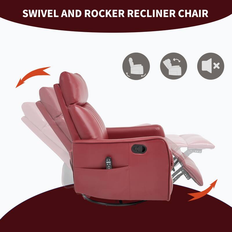 Leather Heat Massage Manual Recliner Chair with Rocker and Swivel in Fabric for Living Room