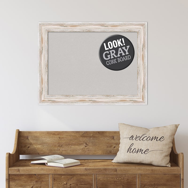 Framed Grey Cork Board, Alexandria White Wash