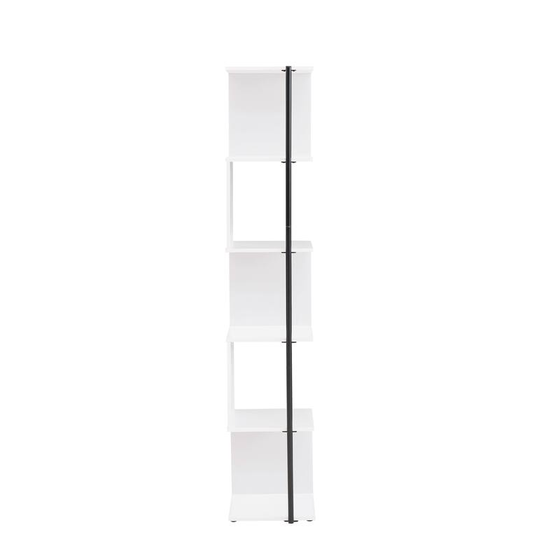 Furniture of America Linnea Modern 5 Tier Accent Corner Bookcase, Freestanding Display Bookshelf with Metal Post