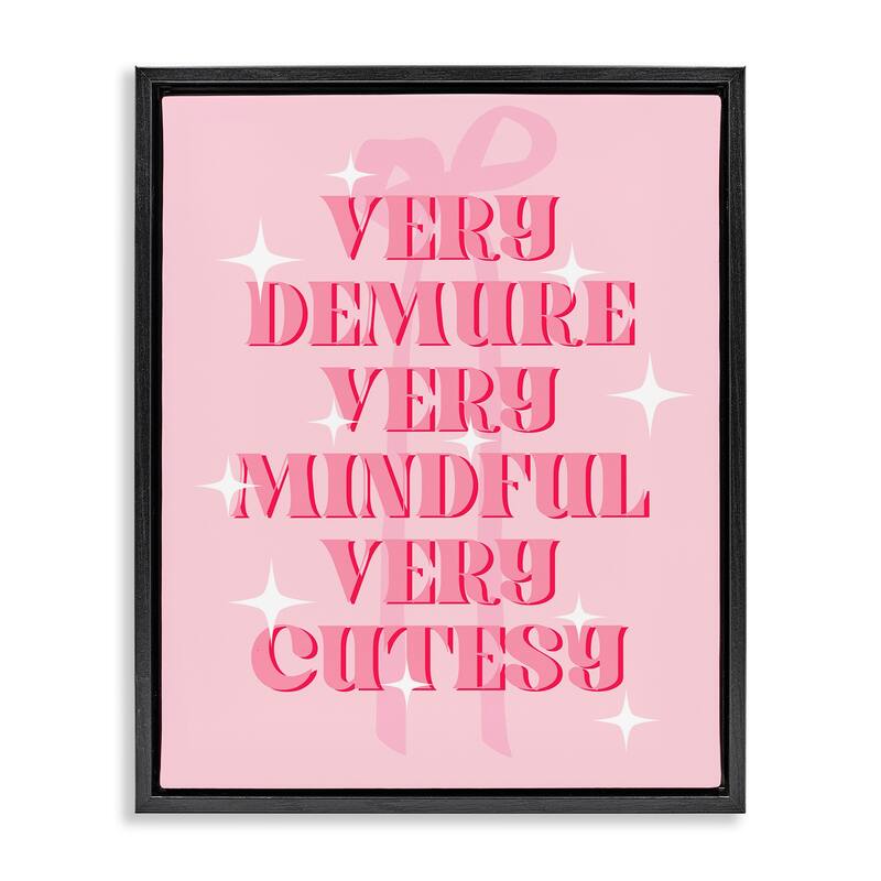 Stupell Pink Demure Mindful & Cutesy Framed Floater Canvas Wall Art Design By Lil' Rue - 25 x 31 - Black