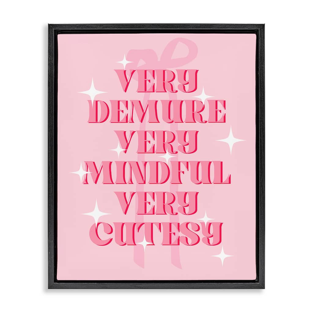 Stupell Pink Demure Mindful & Cutesy Framed Floater Canvas Wall Art Design By Lil' Rue