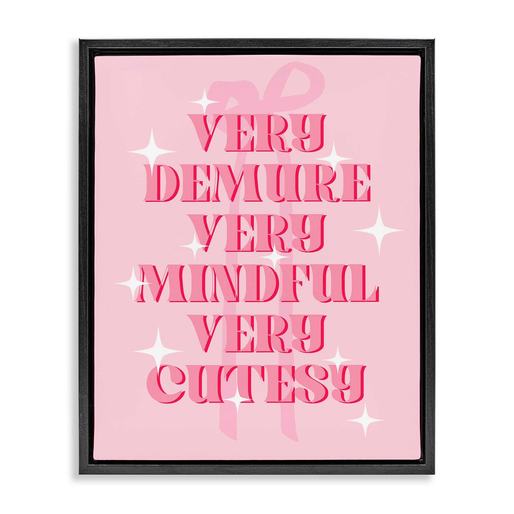 Stupell Pink Demure Mindful & Cutesy Framed Floater Canvas Wall