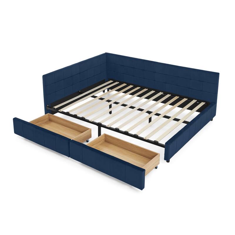 Queen Size Storage Upholstered Tufted Bed Frame, Sofa Bed Frame With Comfortable Backrest And Armrests