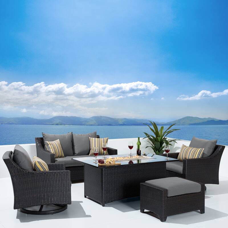 Deco 5 Piece Sunbrella Outdoor Patio Love & Motion Club Fire Set