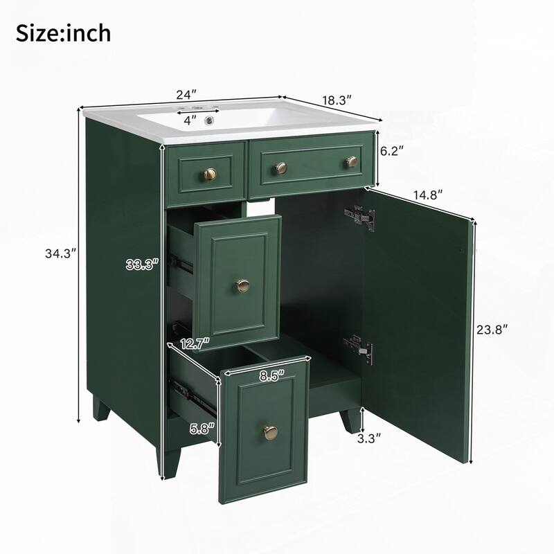 24-Inch Bathroom Vanity Cabinet with Ceramic Sink