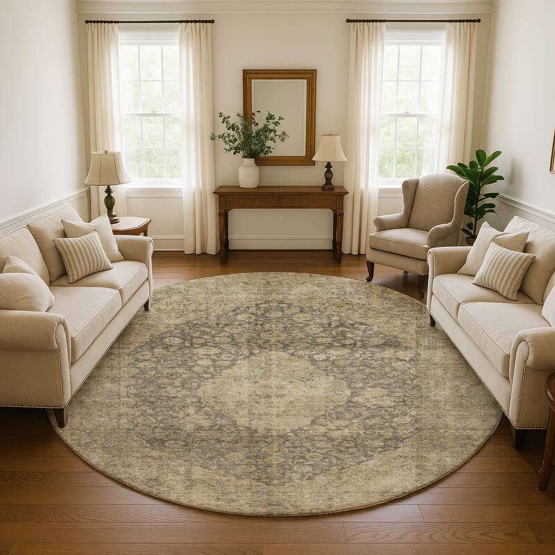 Premium Washable Super Soft Vintage Traditional Mayfield Rug - Brown - 8' x 8'
