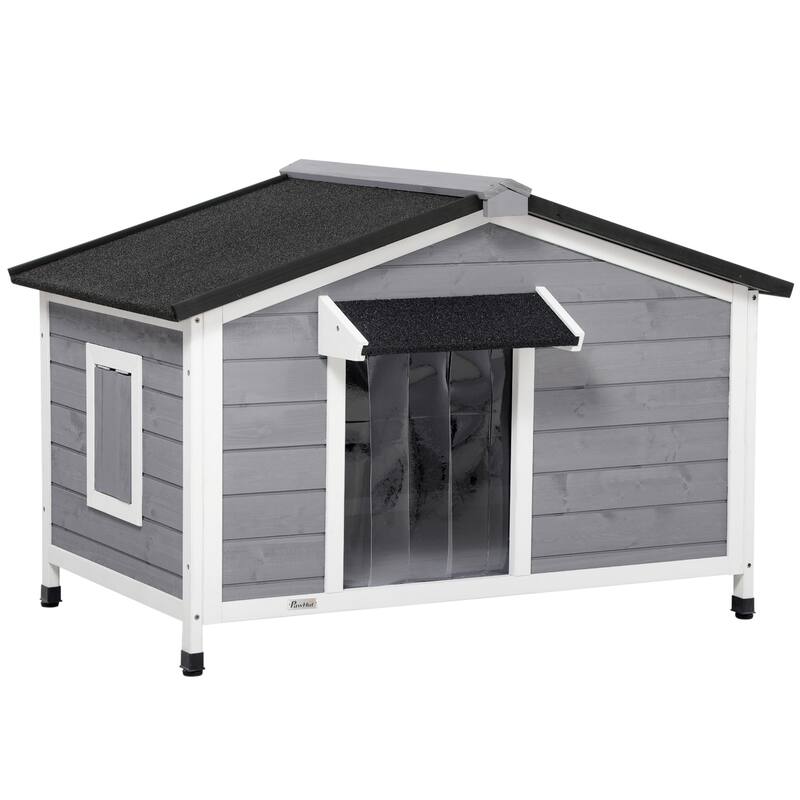 PawHut Dog House Outdoor Cabin Style with Openable Roof, Gray