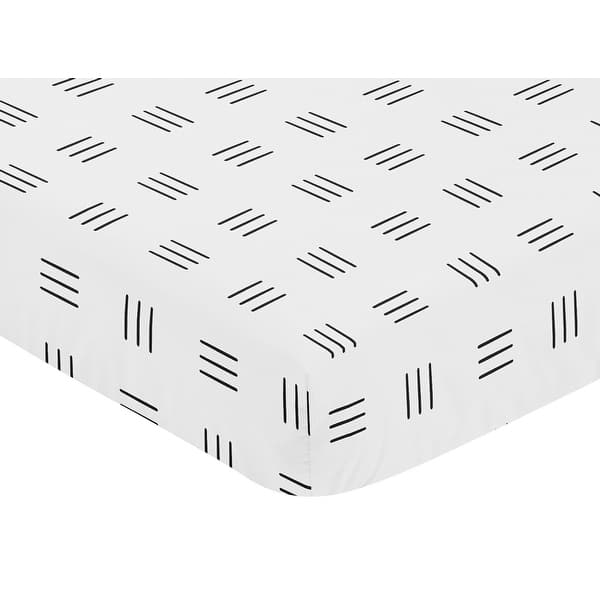 dimension image slide 1 of 2, White Black Boho Mudcloth Boy Girl Fitted Crib Sheet Black and White Bohemian Woodland Tribal Southwest Mud Cloth Hatch Neutral