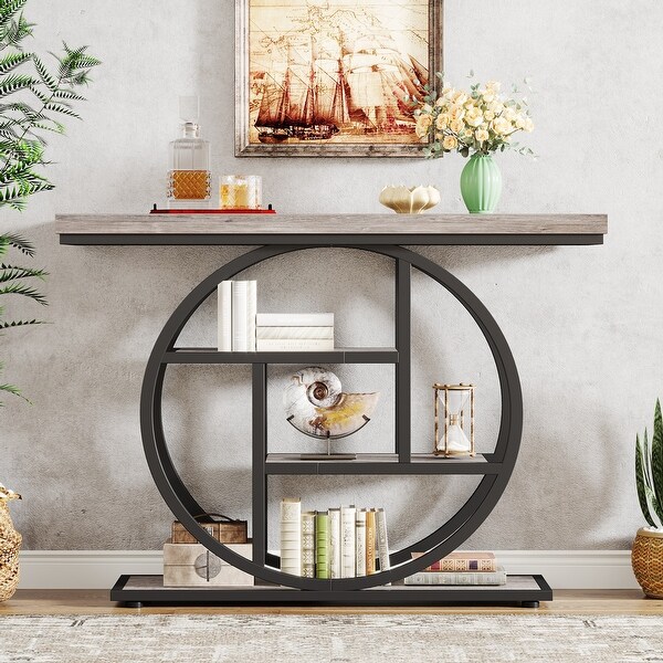 Console Table for Entryway, Industrial 4-Tier Sofa Table Behind