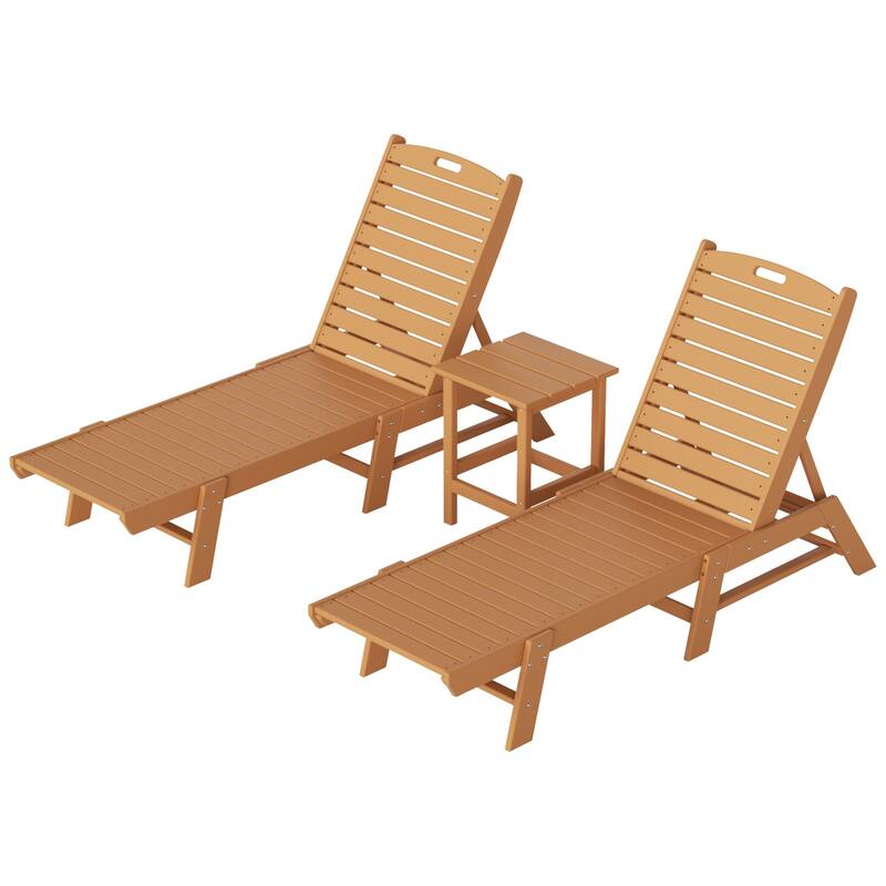 Laguna Hdpe All Weather Outdoor Patio Pool Reclining Armless Chaise Lounges With Square Side Table (3-Piece Set)