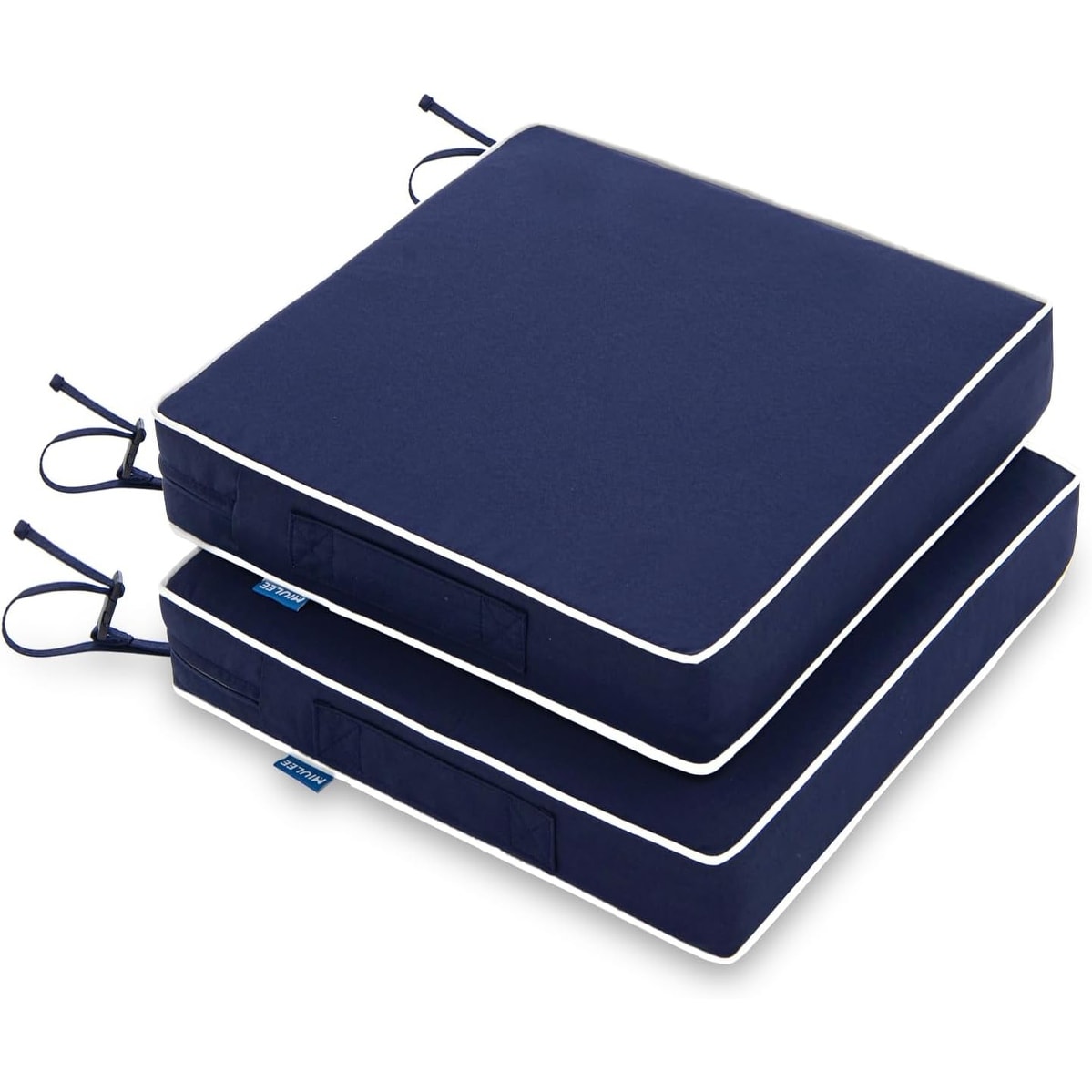 Set of 2 Waterproof Outdoor Chair Cushions with Adjustable Straps, 22x22x3 Inches, Navy Blue